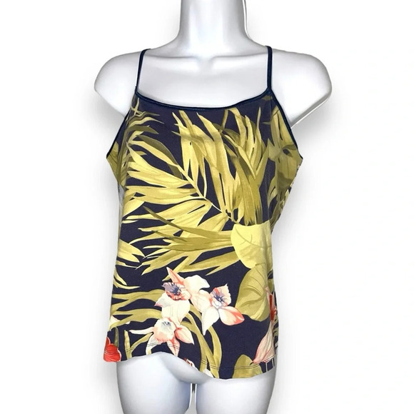 Caribbean Joe Tropical Floral Camisole Tank Top L/G Navy Multicolor - Picture 2 of 8